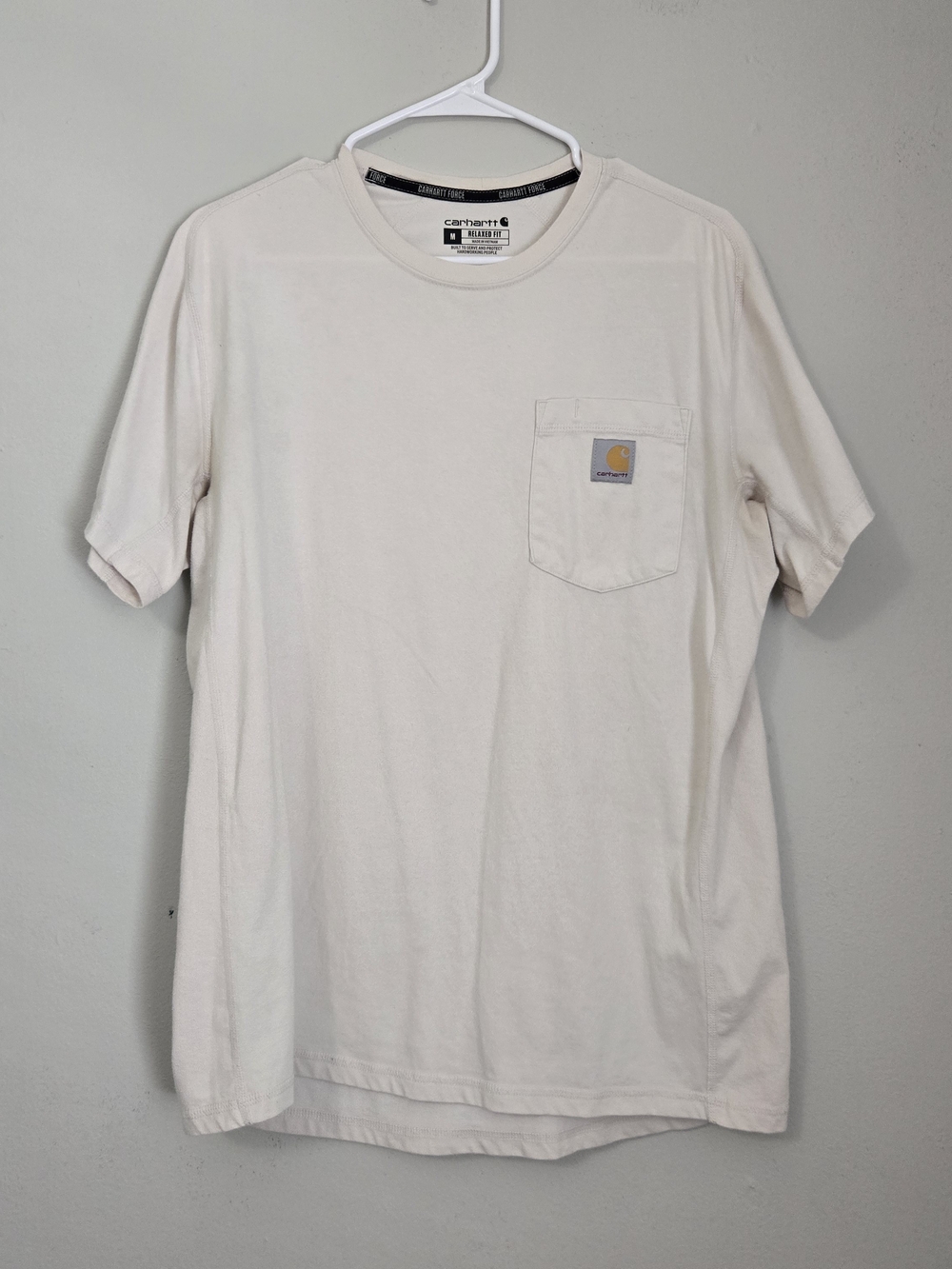 Carhartt Short-Sleeve Pocket Tee in Light Cream with Logo Patch